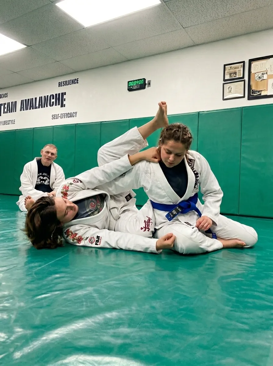 Two students rolling during a class at Boran Brazilian Jiu-Jitsu